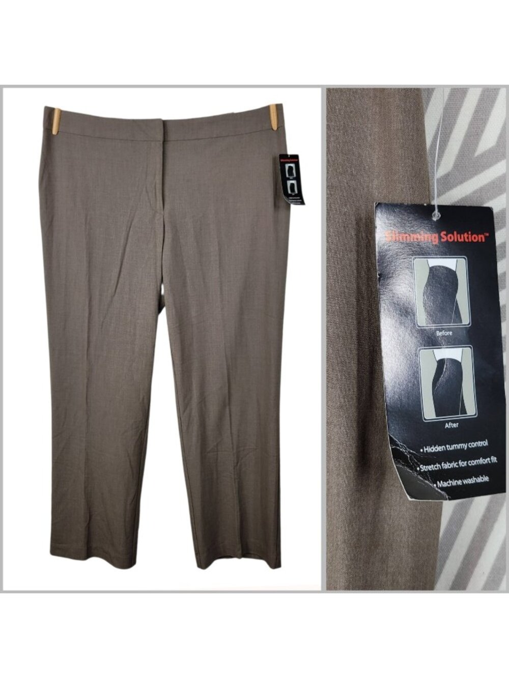NEW Sag Harbor Dress Pants Size 16W Wide Leg Work Slimming Solution Tan Taupe